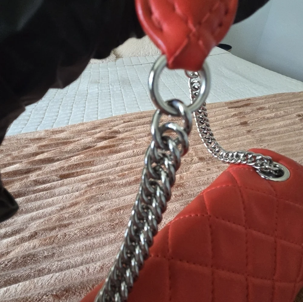CHANEL Coral Quilted Lambskin Flap Shoulder Bag Medium